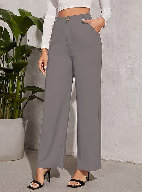 Women's Wide Leg Dress Pants Pants Trousers Straight Fashion Streetwear  Full Length High Waist Plain Pocket Breathability Comfortable Street Daily  Wear Going out Depression Green Black Wine Light 2026 - $27.99