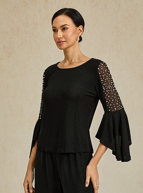 Women's Dressy Tops Elegant Daily Ladies 3/4 Length Sleeve Flutter