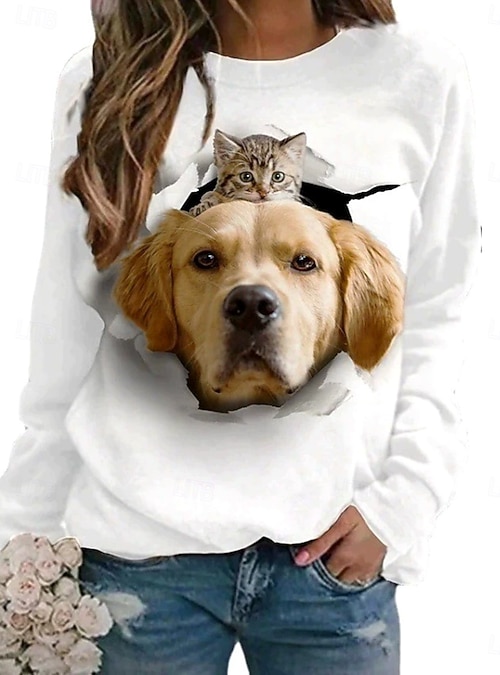 Mujer Sudadera Sudaderas Graphic Gato Perro Moda Casual Manga