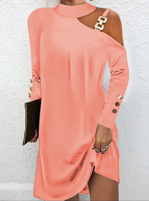 Women s Mini Dress Sheath Dress Casual Daily Regular Fit Plain Long Sleeve Halter Neck Black White Pink Blue Summer Fall
