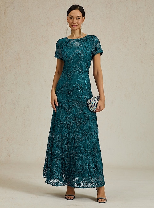 Women's Maxi Dress Sheath Dress Elegant Party Cocktail Regular Fit Solid  Color Short Sleeve Crew Neck Emerald Green 2026 - $149.99