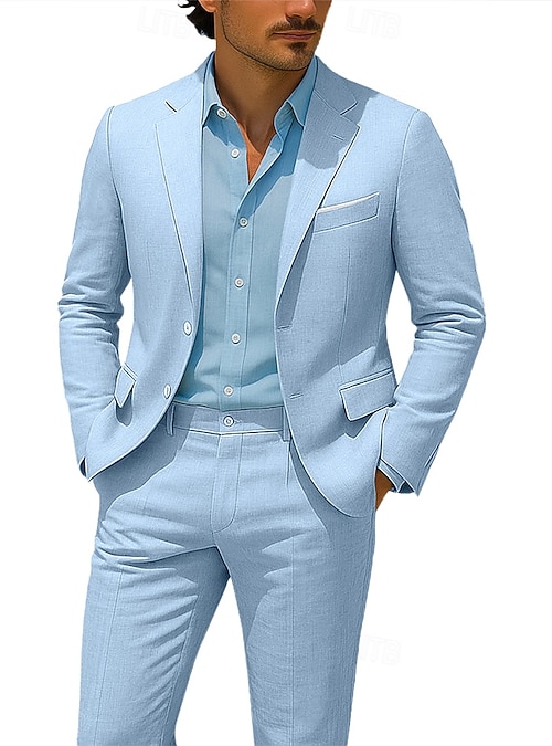 De los hombres Casual boda en la playa Trajes Solapa de Pico Azul