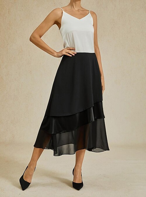 sachin and babi light blue dress Black Chiffon Dress with Asymmetrical Layered Hem