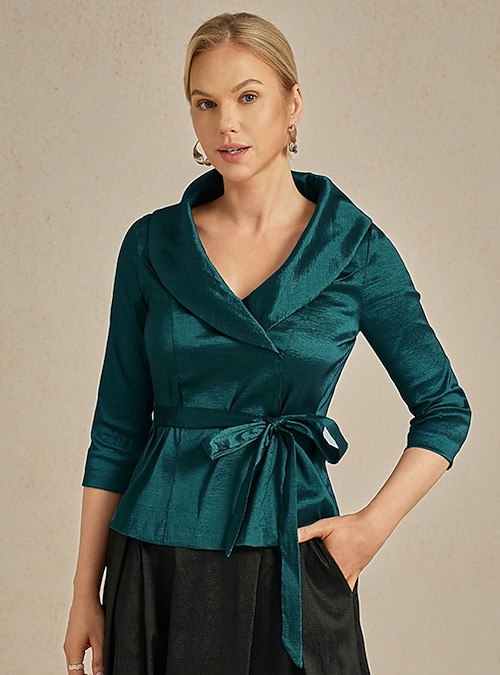 Women's Blouse Evening Tops Tie Front Elegant Metallic Stylish 3/4 Length Sleeve V Neck Regular Tops Evening Party Wedding Guest Semi Formal Emerald Green Spring, Fall, Winter, Summer 2026 - $19.99 Women's Blouse Evening Tops Tie Front Elegant Metallic Stylish 3/4 Length Sleeve V Neck Regular Tops Evening Party Wedding Guest Semi Formal Emerald Green Spring, Fall, Winter, Summer 2026 - $19.99