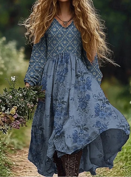 boho going out dress NSLGXD Women's Boho Hollow Out Lace Midi Dress Plus Size 3/4 Sleeve V Neck Linen Dress Loose Fit Elegant Going Out Casual Dress S-3XL Orange Dress