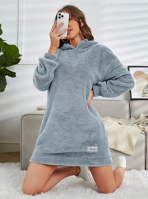 dress with hood autumn winter Women's Hoodie Dress Mini Dress Sheath Dress Vacation Casual Boho Daily  Sports Going out Loose Fit Plain Long Sleeve Hooded Pink Red Blue Gray  Spring Fall Winter Autumn 2026