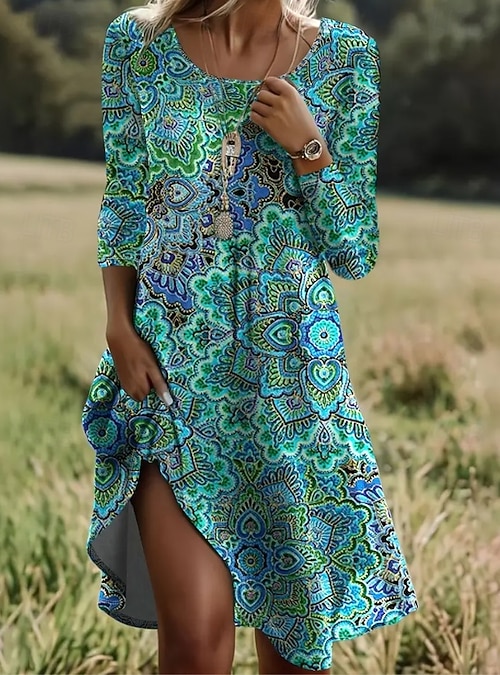 Per donna Abito Midi Vestito T-Shirt Vestito Estivo Abito a