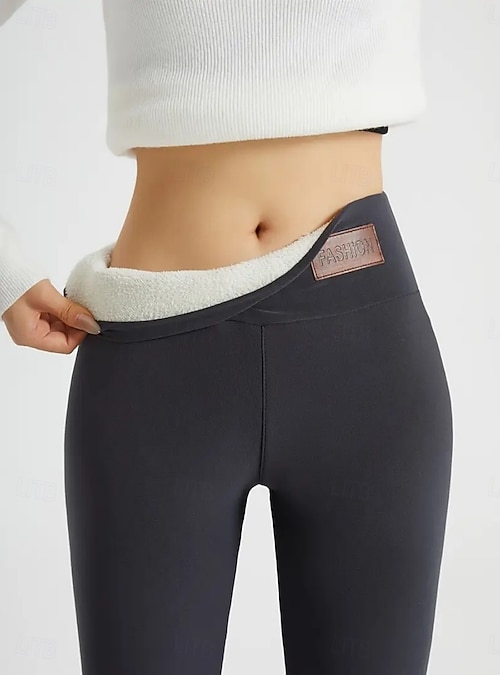 Confezione 3 Leggings Donna Foderati In Pile - Con Tasche - Taglia S/M - Nero/Grigio/Navy