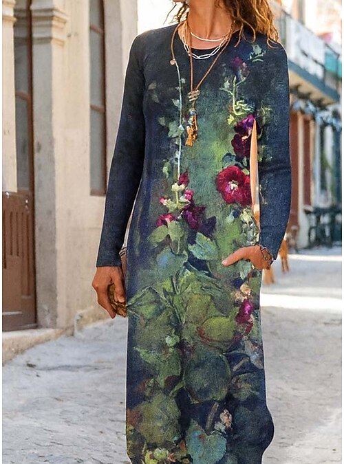 slim fit dress slacks Long Sleeve T-Shirt Loose Fit Alphabet Print Maxi Dress with Ruffle He