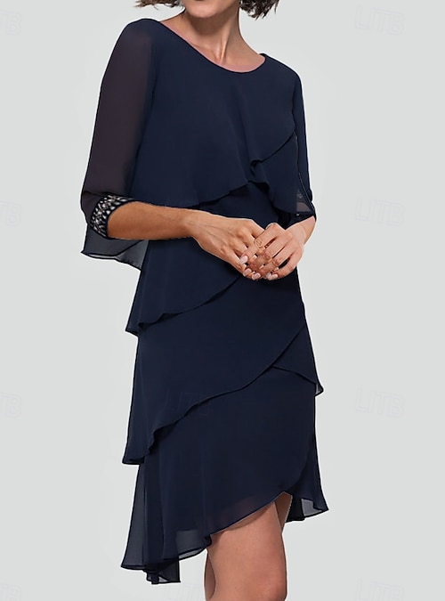 semi formal dresses fall wedding Midi Wedding Guest Dress with Half Sleeves and Pleated V-Neck