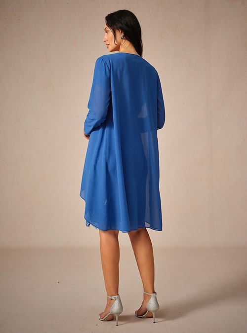 Women's Wedding Guest Jacket Dress Lace Dress Chiffon Dress Cocktail Dresses  Formal Dresses Cardigan Ruched Long Sleeve Cocktail Party Blue Spring  Summer Fall 2026 - 32.99