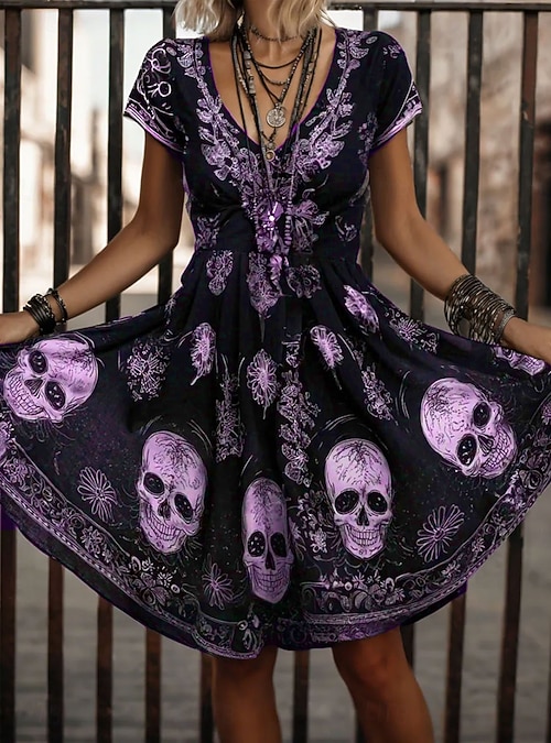 pink skull dress Black & Pink Skull Rose Lace-Up Dress