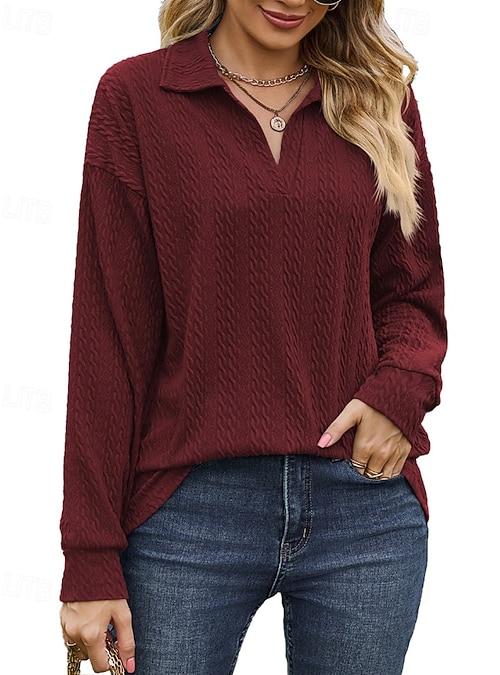 Langarm Pullover Damen Pullover Rot Schwarz Damen Textur
