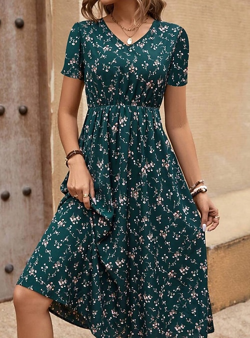 devil in a blue dress themes Blue Floral Print Ruffle Detail Midi Dress main image 1