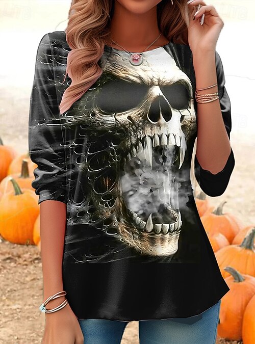 T-shirt Halloween Femme Oversize Imprimé Citrouille – Haut Décontracté Pour Fête & Festival