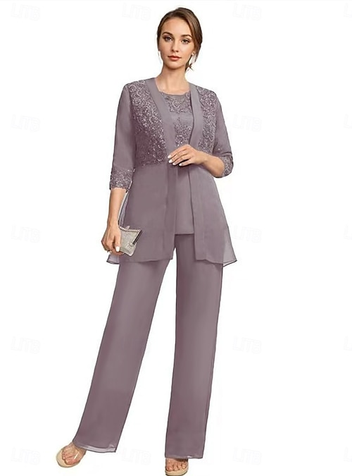 Pantsuit Ankle Length Mother of the Bride Dress Half Sleeve Crew Neck  Elegant Vintage Formal Wedding Guest with Solid Color 2026 - $167.99