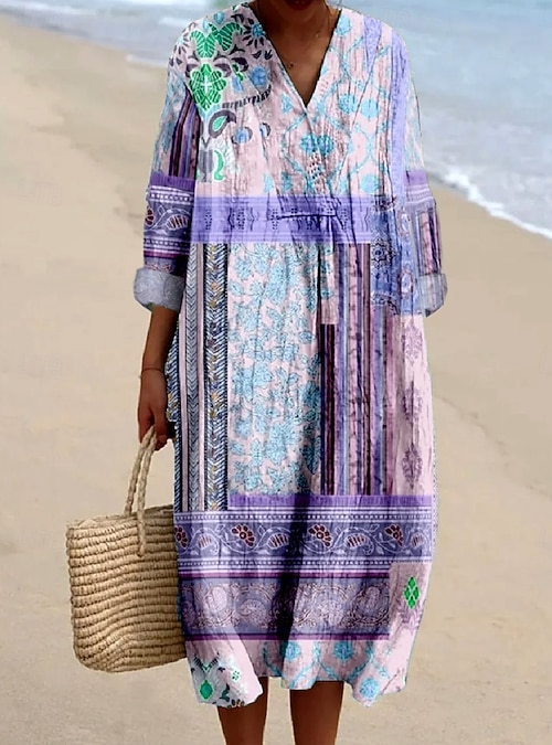 strapless open back dress Sun Print Summer Dress  Light, Flowy Beach Dress Purple / One Size Fits Most