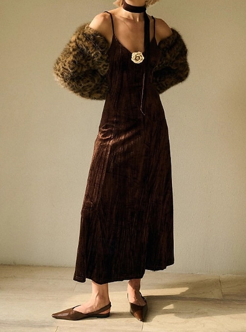 Women's Midi Dress Christmas Dress Velvet Dress Vintage Dress Cocktail Dress  Vintage Fashion Outdoor Evening Party Birthday Regular Fit Plain Sleeveless  Straps Brown Summer 2026 - $27.99