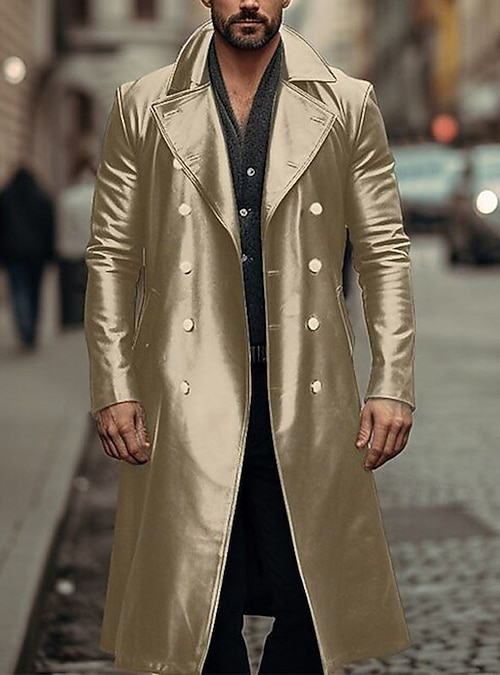 Men's Faux Leather Jacket Winter Coat Transition Jacket Peacoat - Main Image