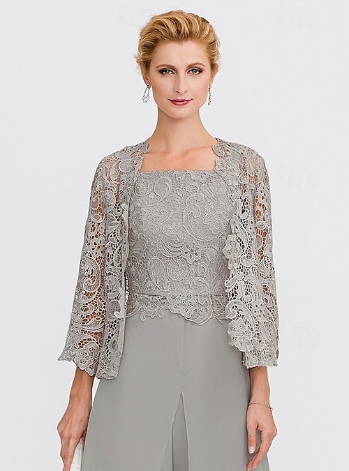 Mother's Wraps Bolero Coats Jackets Elegant 3/4 Length Sleeve Floral Lace  Wedding Guest Wraps With Lace For Fall Wedding Event Formal Party Spring