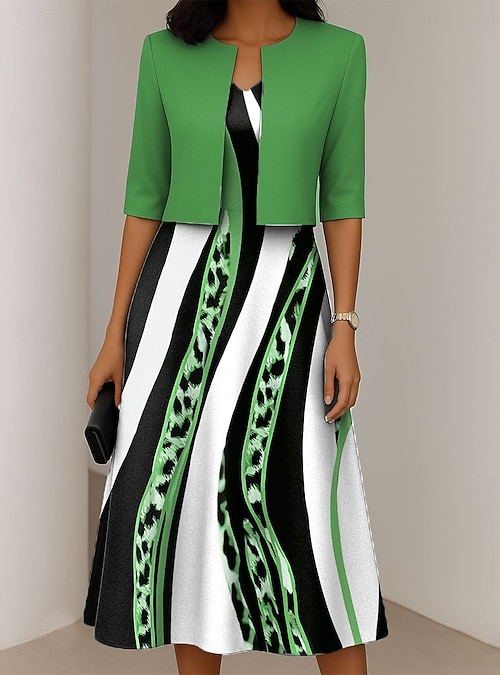 Women's Dress Set A Line Dress Summer Dress Elegant Casual Graphic Leopard  Print Midi Dress Half Sleeve V Neck Vacation Date Blue Pink Green Spring  Fall Regular Fit 2026 - 32.99