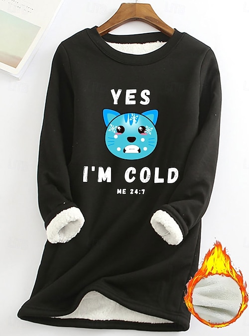 Women's 'Yes I'm Cold' Sweatshirt | Funny Letter Print Long Sleeve Top With Pockets - View #7
