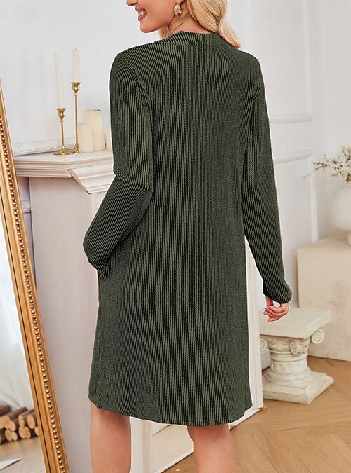 Women's Midi Dress Sweatshirt Dress Casual Dress Fashion Modern Daily  Outdoor Weekend Regular Fit Plain Long Sleeve V Neck Black Pink Army Green  Purple Spring Fall 2026 - $26.99