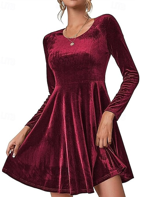 Women's Mini Dress Christmas Dress Velvet Dress Cocktail Dress Fashion  Classic Modern Outdoor Evening Party Holiday Regular Fit Plain Long Sleeve  Crew Neck Black Burgundy Royal Blue Green Fall 2026 - $28.99