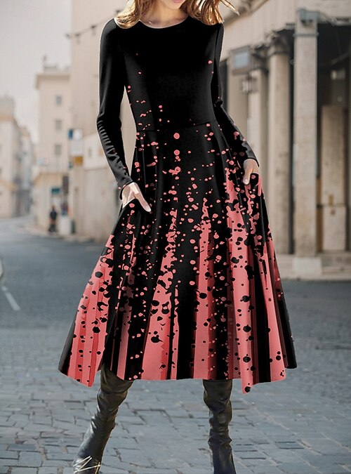 Women's Midi Dress A Line Dress Fit And Flare Dress Casual Daily Regular Fit Graphic Geometric Long Sleeve Crew Neck White Red Blue Purple Fall Winter 2026 - $36.99 Women's Midi Dress A Line Dress Fit And Flare Dress Casual Daily Regular Fit Graphic Geometric Long Sleeve Crew Neck White Red Blue Purple Fall Winter 2026 - $36.99