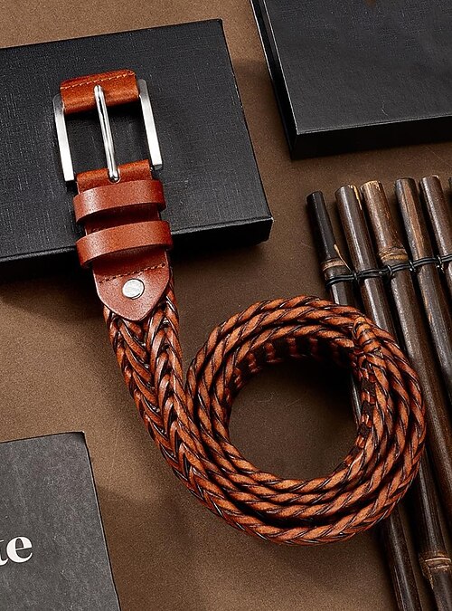 Genuine Leather Braided Belt with Durable Buckle Gap Mens Genuine Leather Braided Belt Size 38 Black With  main image 2