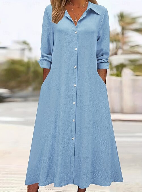 knee length dresses for ladies Black Stripe Short Sleeve Midi Dress - Shirt Dresses main image 1