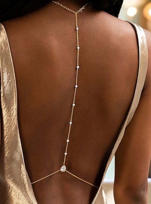 Women's Back Drop Body Chain Delicate Pearl and Crystal Accents, Elegant Jewelry for Formal Dresses, Evening Parties, Weddings and Special Occasions Women's Back Drop Body Chain Delicate Pearl and Crystal Accents, Elegant Jewelry for Formal Dresses, Evening Parties, Weddings and Special Occasions
