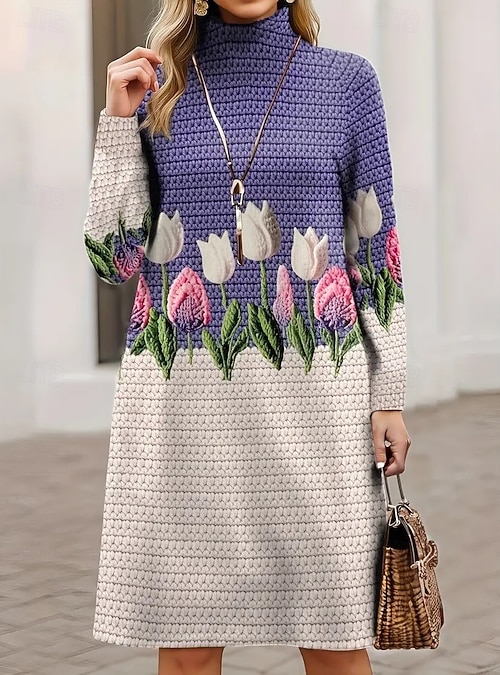 chinese dress ladies Parchment Cable Knit Drop Shoulder Loose Fit Sweater Dress main image 1