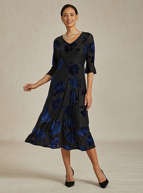 blue winter cocktail dress Ladivine KV1090 Elegant A-line Mini Dress Blue / XL