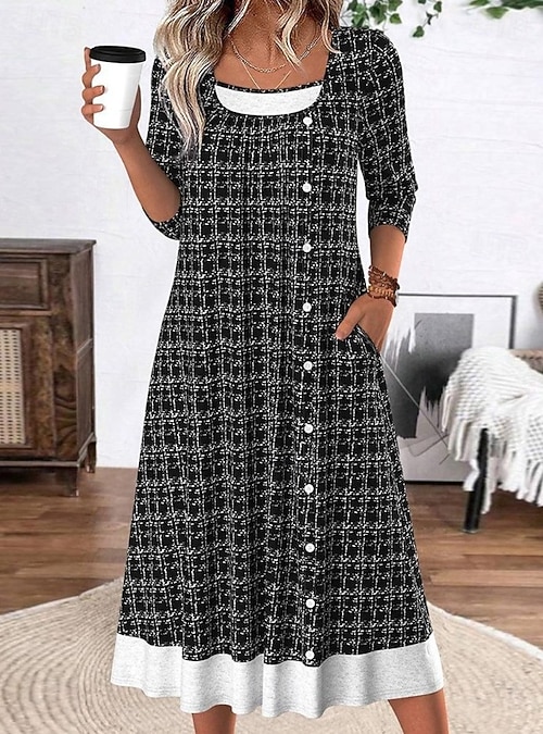 knee length dresses for ladies Midi Dresses for Women 2026 Spring Square Neck Tank Sleeveless A Line –  Divahotcouture main image 1
