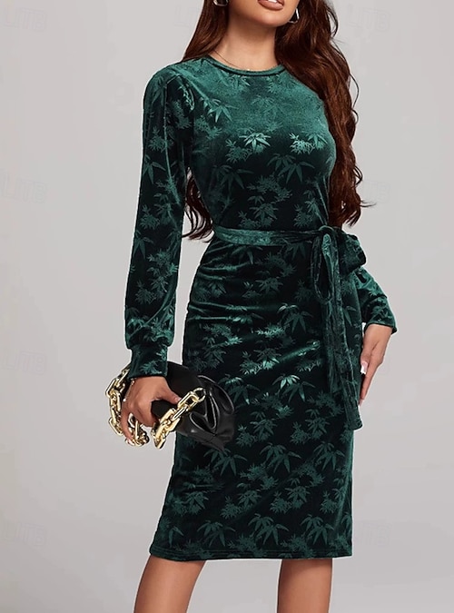 Women's Midi Dress Christmas Dress Velvet Dress Cocktail Dress Elegant  Fashion Modern Daily Outdoor Evening Party Regular Fit Plain Long Sleeve  Crew Neck Green Spring Autumn 2026 - $29.99