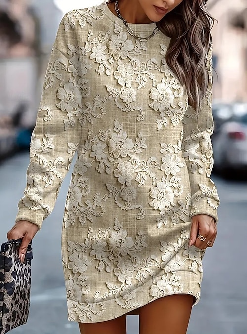green emerald velvet dress Harvest Line Fit and Flare Mini Dress in Brown Floral main image 0