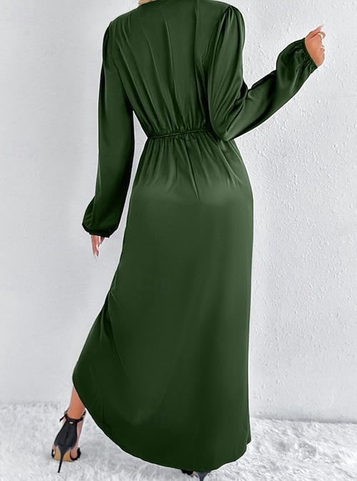 Women's Midi Dress Satin Dress Party Dress Cocktail Dress Elegant Fashion Modern Evening Party Party Regular Fit Plain Long Sleeve V Neck Pink Army Green Dark Green Brown Summer Fall Winter 2026 - Women's Midi Dress Satin Dress Party Dress Cocktail Dress Elegant Fashion Modern Evening Party Party Regular Fit Plain Long Sleeve V Neck Pink Army Green Dark Green Brown Summer Fall Winter 2026 -
