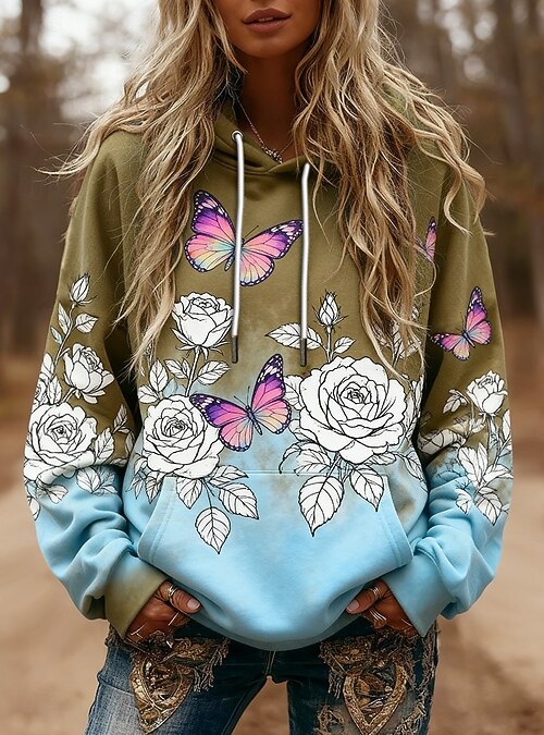 Mujer Pullover Sudaderas Floral Moda Ropa de calle Casual Manga