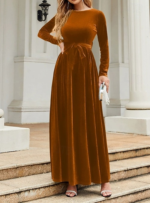 Women's Midi Dress Christmas Dress Velvet Dress Cocktail Dress Elegant  Fashion Modern Outdoor Evening Party Party Regular Fit Plain Long Sleeve  Crew Neck Blue Black Red Dark Green Spring Autumn 2026 - $28.99