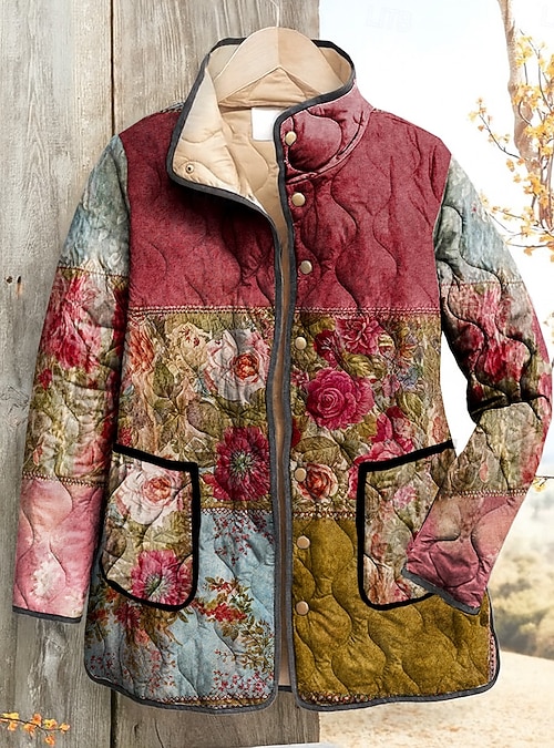 Women's Winter Jacket Quilted Jacket Warm Lightweight Print Active