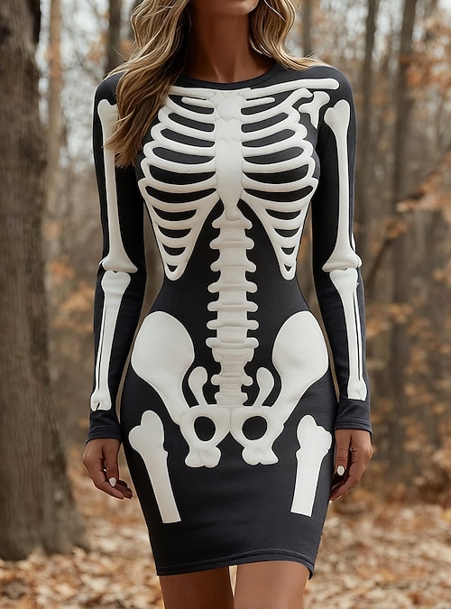 Women's Mini Dress T Shirt Dress Tee Dress Bodycon Dress Vacation Casual  Party Daily Slim Graphic Skull Long Sleeve Crew Neck White Red Purple Green  Spring Fall Winter 2026 - $26.99