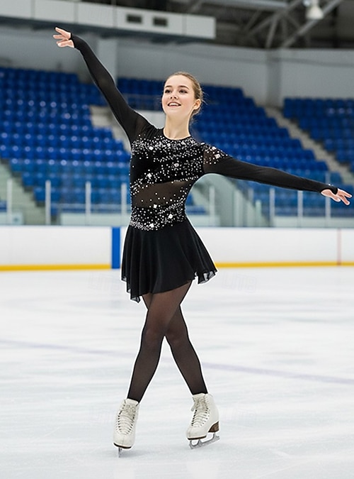 Robe De Patinage Artistique Personnalisée Main - Strass, Manches Longues, Pour Fille Et Adulte, Compétition
