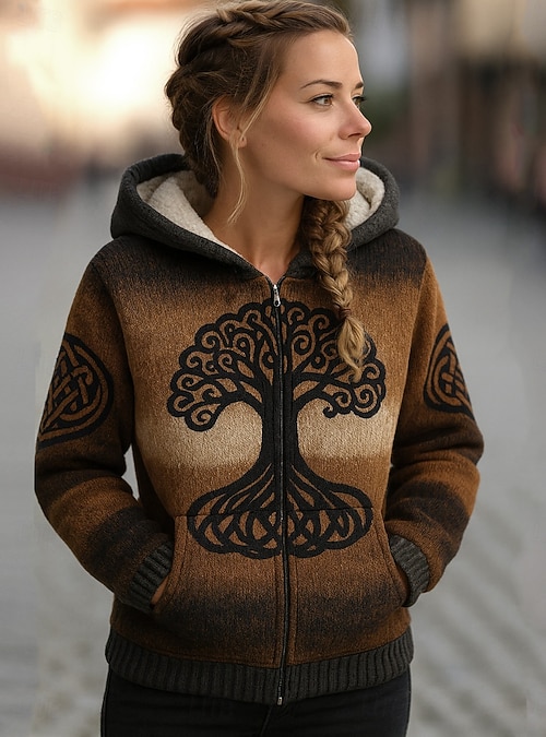 Cappotto invernale da donna in stile vichingo boho, caldo, leggero