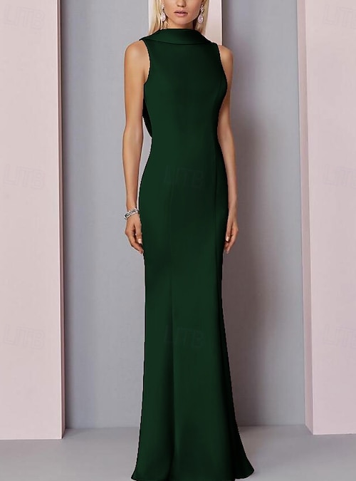 Beach Wedding Sheath Evening Gown Elegant Dress Wedding Guest Engagement Floor Length Sleeveless High Neck Satin V Back with Pleats 2026 - $172.99 Beach Wedding Sheath Evening Gown Elegant Dress Wedding Guest Engagement Floor Length Sleeveless High Neck Satin V Back with Pleats 2026 - $172.99