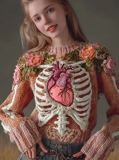 Felpa Donna Con Scheletro Di Halloween | Pullover Maniche Lunghe Divertente A Tema Horror