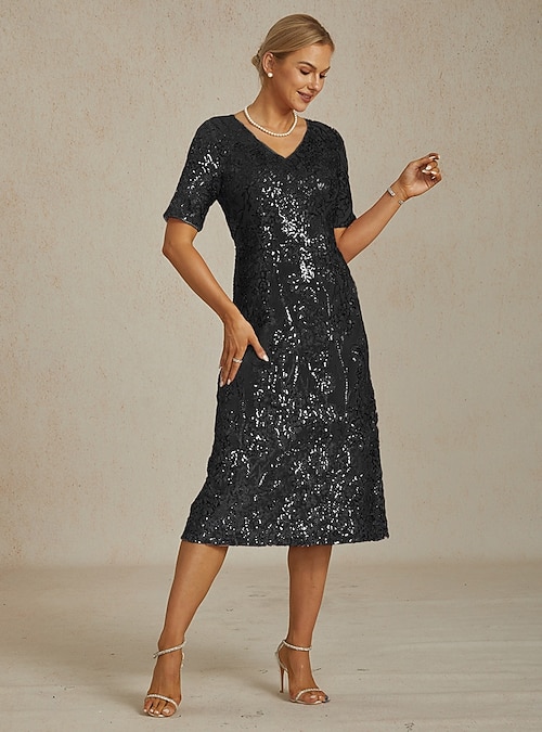 Women's Midi Dress Shift Dress Elegant Sequins Embroidered Glitter Sparkly  Party Wedding Party Regular Fit Floral Short Sleeve V Neck Blush Pink  Spring Fall Winter 2026 - $139.99