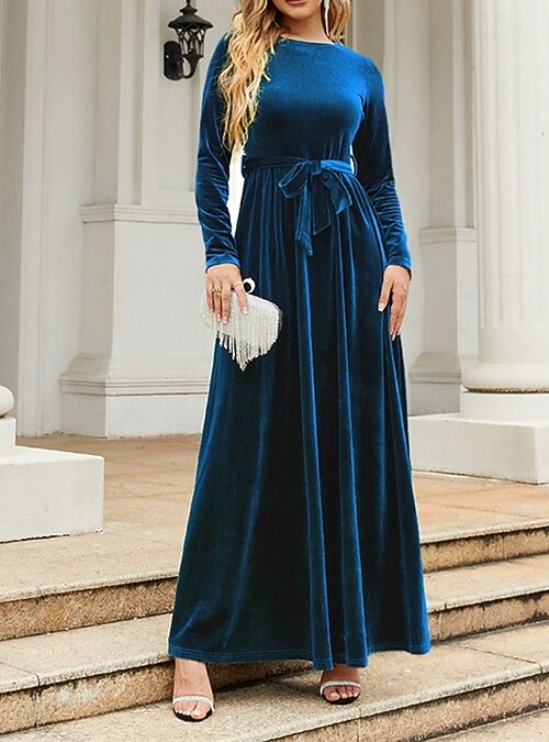 Women's Midi Dress Christmas Dress Velvet Dress Cocktail Dress Elegant  Fashion Modern Outdoor Evening Party Party Regular Fit Plain Long Sleeve  Crew Neck Blue Black Red Dark Green Spring Autumn 2026 - $28.99