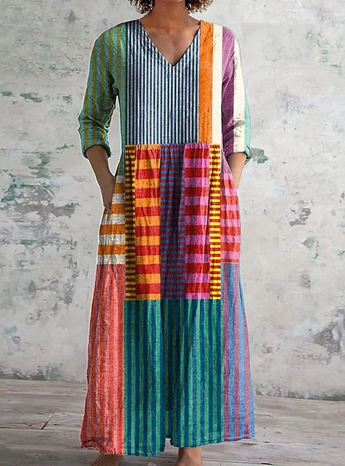 long sleeve midi shift dress Women s Midi Dress Shift Dress Casual Daily Regular Fit Graphic Geometric Long Sleeve V Neck Yellow Red Blue Orange Spring Fall