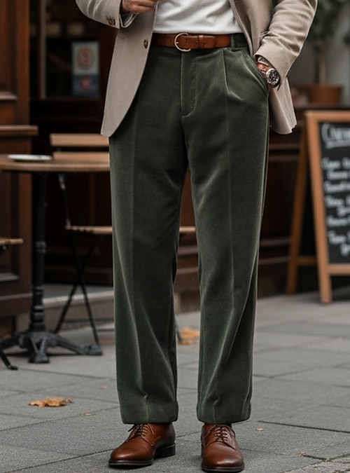 green velvet dress pants SoloveDress Women's 2 Piece Dark Green Solid Velvet Suit Notch Lape... –  solovedress main image 1